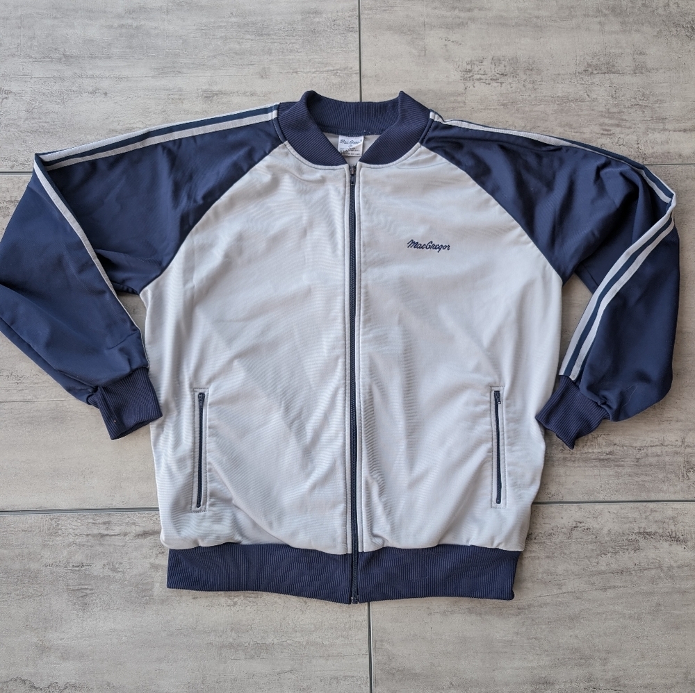 Vintage MacGregor Navy Grey Full Zip Lightweight Colorblock Track Jacket Mens XL
